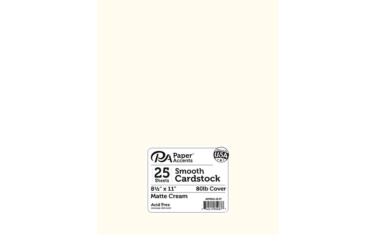 PA Paper Accents Smooth Cardstock 8.5" x 11" Matte Cream, 80lb colored cardstock paper for card making, scrapbooking, printing, quilling and crafts, 25 piece pack